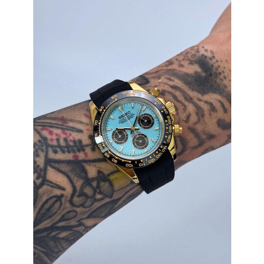 Custom Seiko Mod • Turquoise Gold Daytona (Quartz Chronograph) • 39.5mm